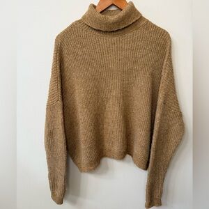 AWARE by Vero Moda Alpaca Blend Cropped Turtleneck Sweater XS Camel